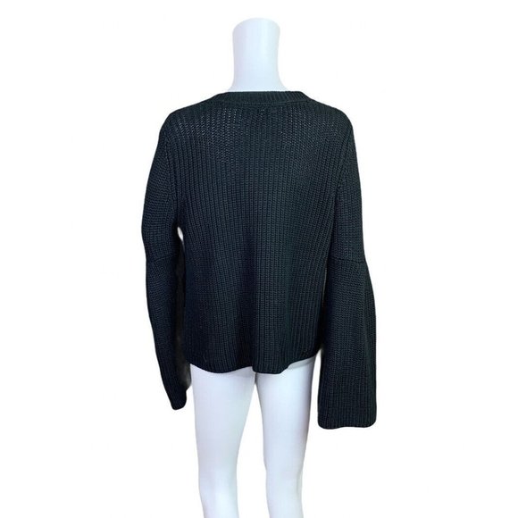 Free People Damsel Black Long Bell Sleeve V-Neck Crop Sweater Size Small - Picture 4 of 6